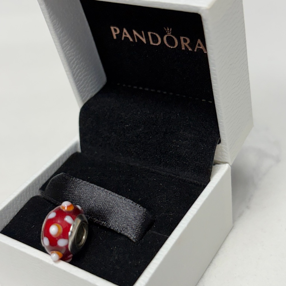 Pandora glass Red and Cream Polka Dot Charm